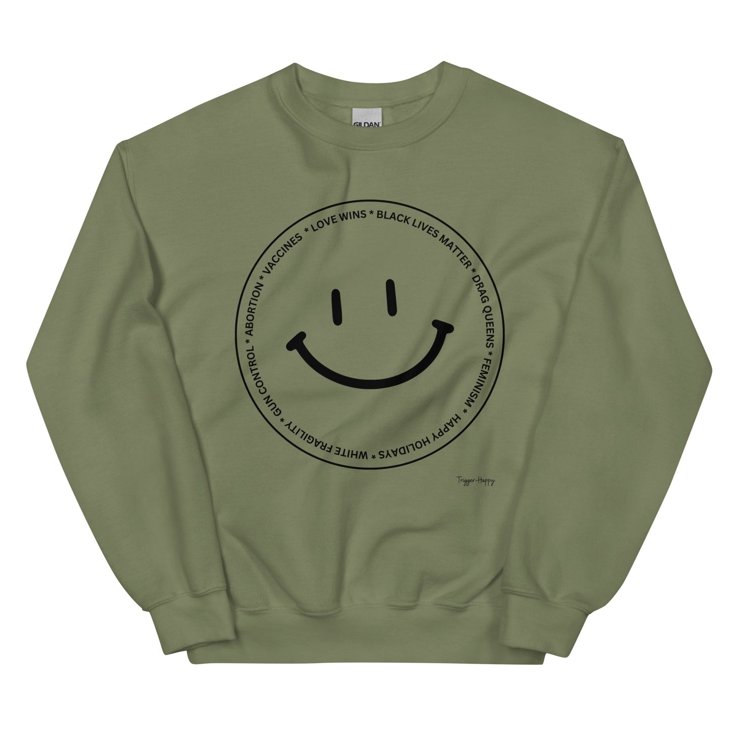 TRIGGER HAPPY UNISEX SWEATSHIRT BLACK TEXT