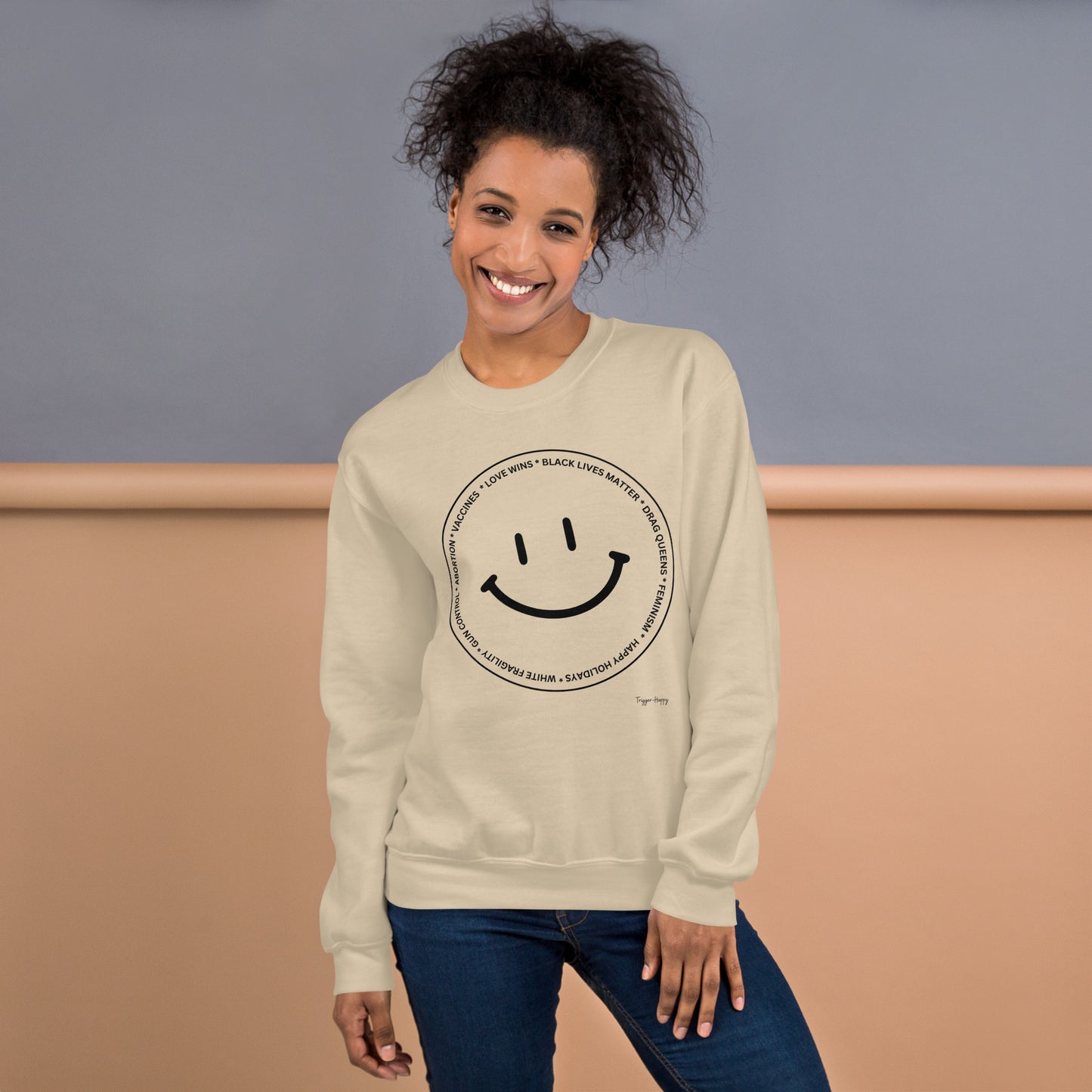TRIGGER HAPPY UNISEX SWEATSHIRT BLACK TEXT