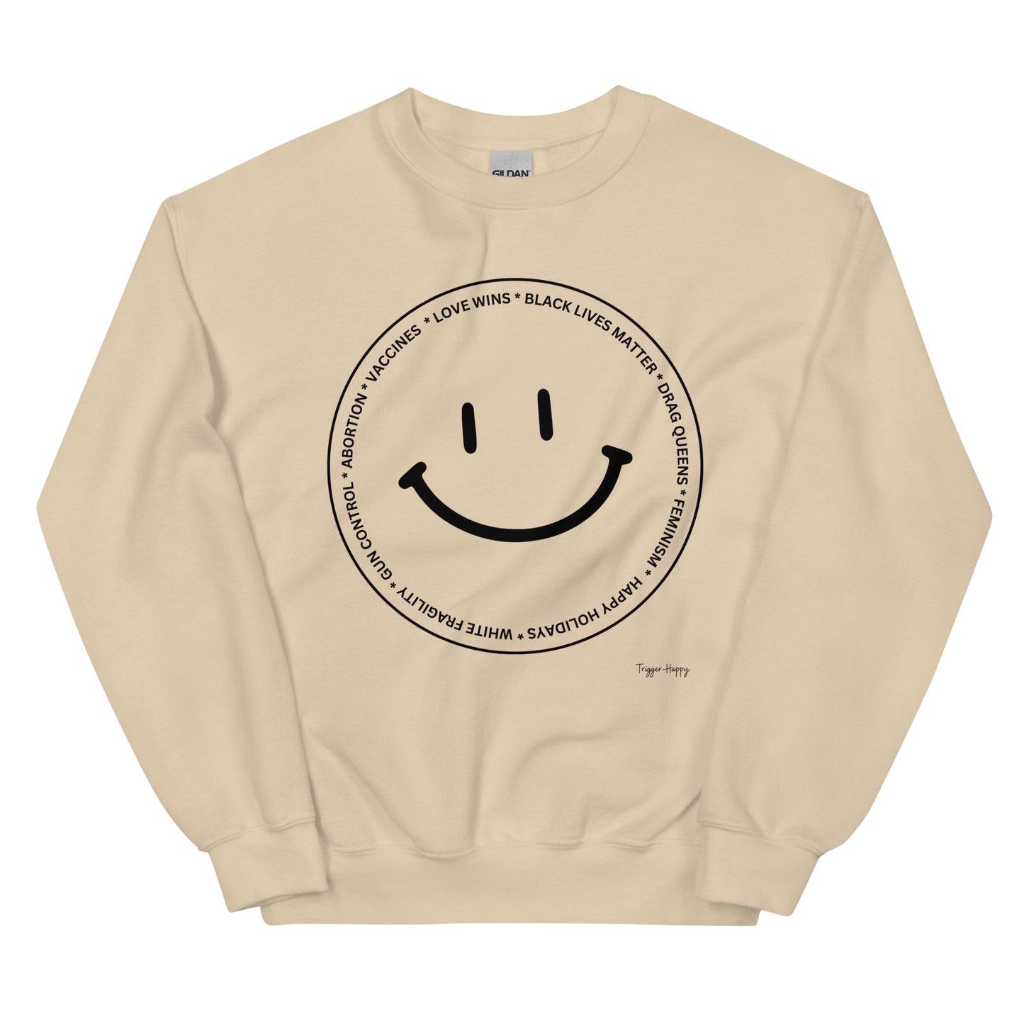 TRIGGER HAPPY UNISEX SWEATSHIRT BLACK TEXT