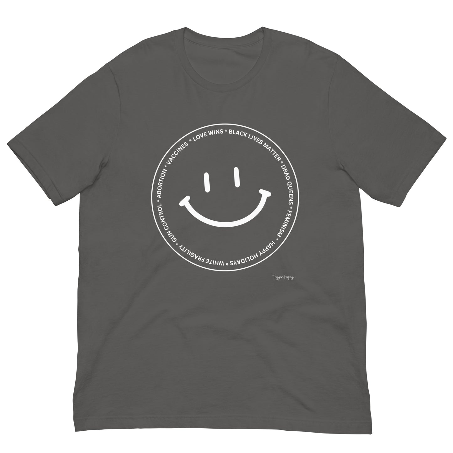 TRIGGER HAPPY UNISEX TEE WHITE TEXT
