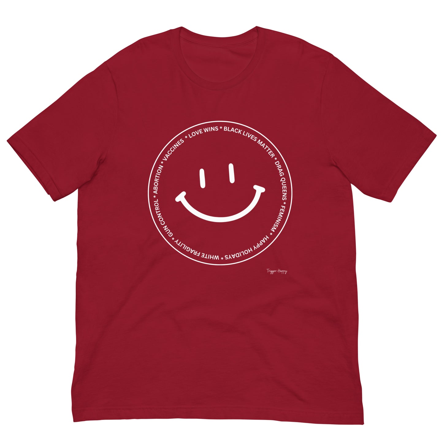 TRIGGER HAPPY UNISEX TEE WHITE TEXT
